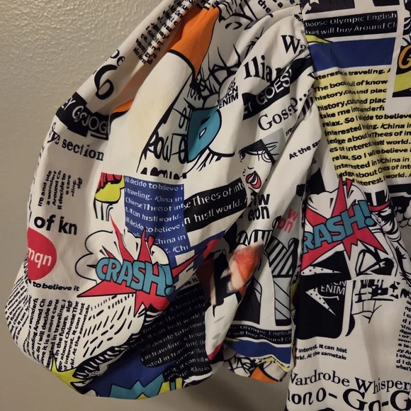 For Her NYC Womens Mixed Media Black White Puff Sleeve Comic Retro Dress. XL - Picture 7 of 9